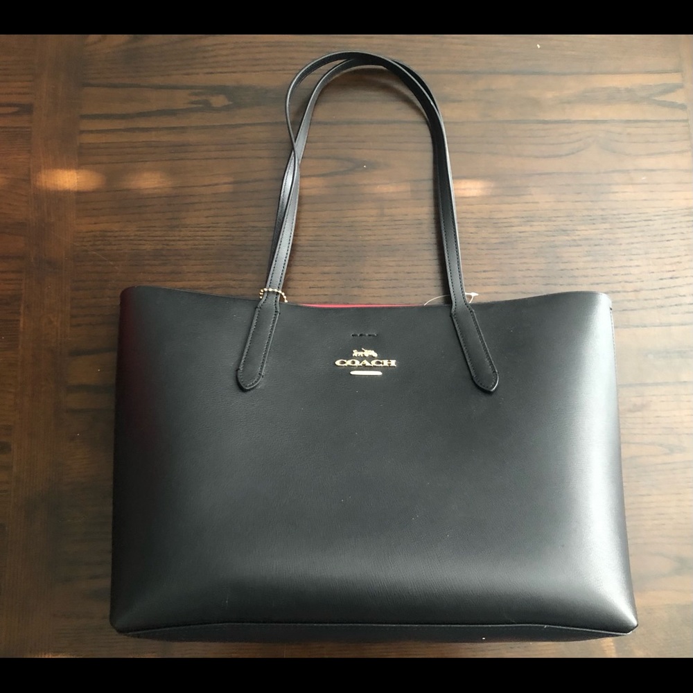 leather tote coach avenue tote black red